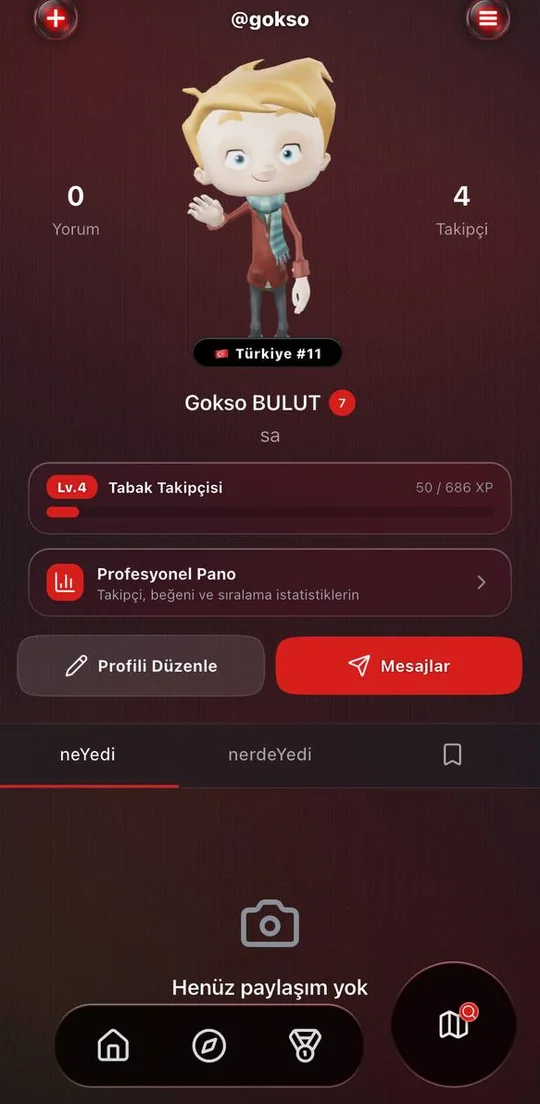 NerdeYesek Profil ekranı